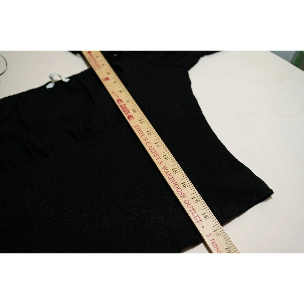 ASTR the label top Ruched Textured Puff‎ Sleeve Square Neck babydoll cropped